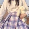 【大阪在庫】スクール風シャツ＆チェック柄スカートセット