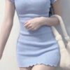 【大阪在庫】ボディラインが際立つブルーのタイトスカート